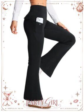 Fleece Lined Flare Leggings Water Resistant High Waist Cargo Pockets Yoga Pants